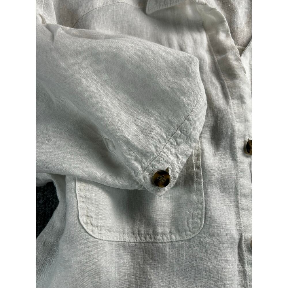 Zara Women's White Linen Blend Button Shirt Roll Tab Sleeve Size Medium - Picture 6 of 9